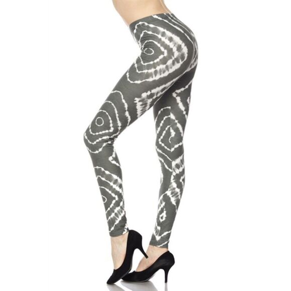 Reg One Size Womens Charcoal Gray White Tye Die Leggings - Picture 1 of 8